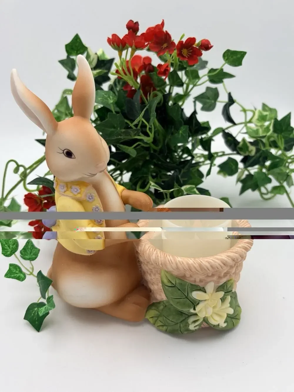 Partylite Easter Bunny Rabbit Tealight Candleholder Floral Wicker Basket Flower